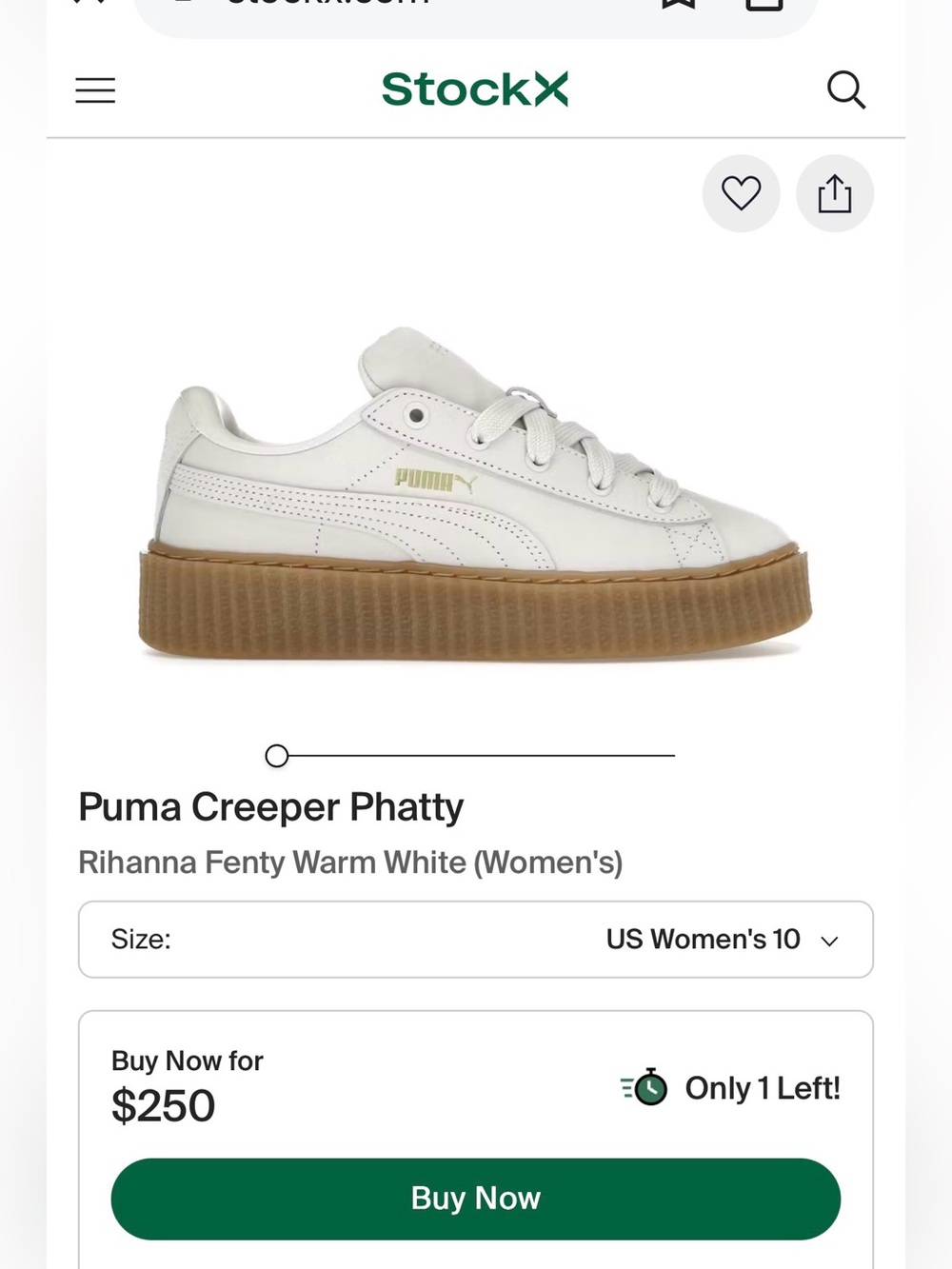NWT Puma Creeper Phatty Ki Sneaker in Warm White with Gum Sole